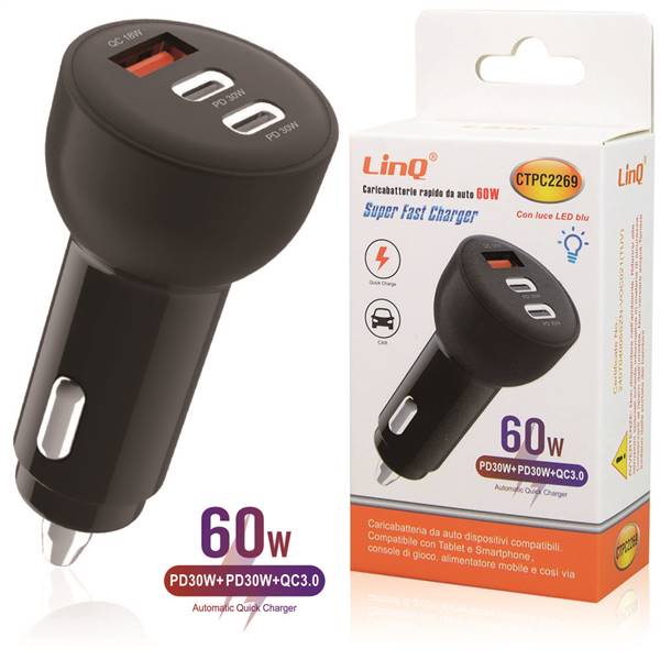 CARICATORE DA AUTO 2 TYPE-C E 1 USB PN:CTPC2269  LINQ