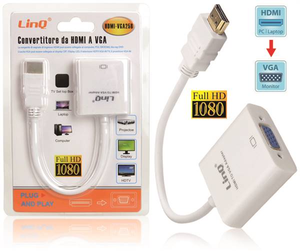 ADATTATORE CONVERTITORE DA HDMI A VGA PN:HDMI-VGA25B LINQ