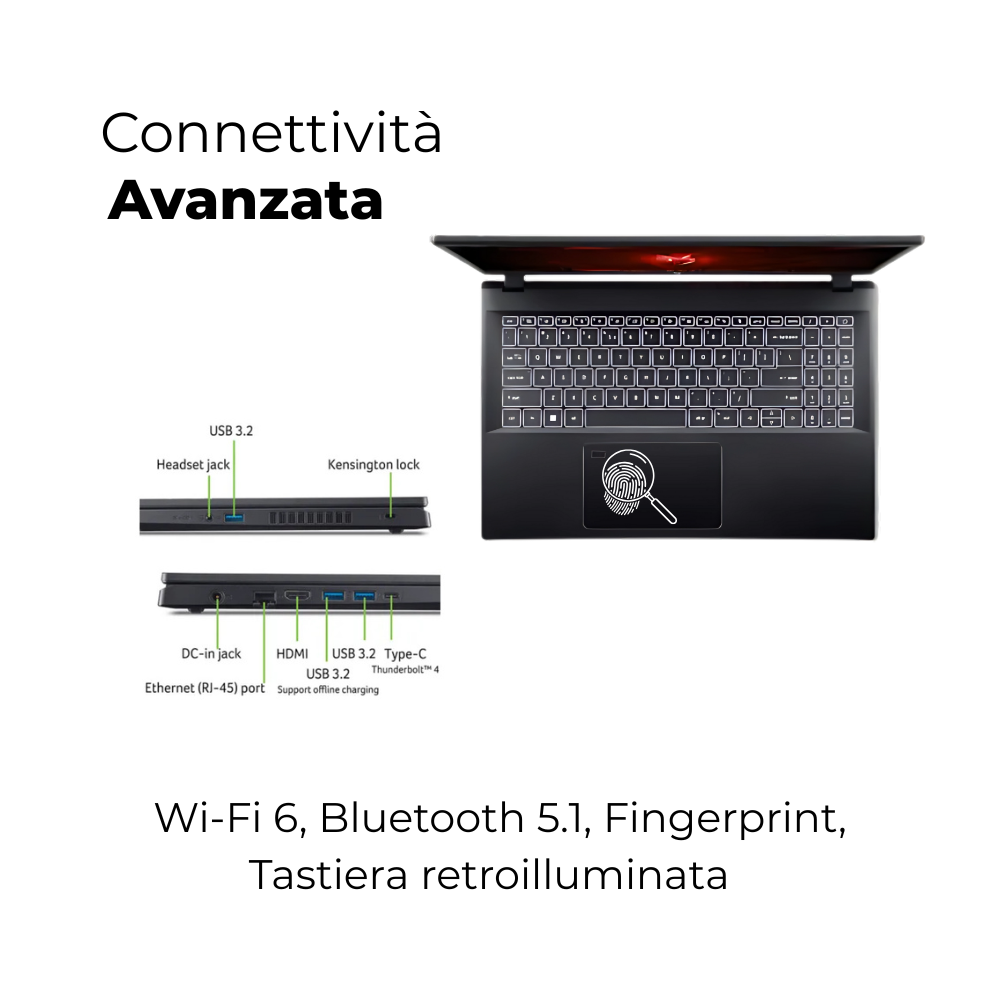 NOTEBOOK ACER  RYZEN7 7735HS 16GB RAM 1TB SSD RTX 4050 6GB 15.6 IPS FHD 165HZ W11 HOME TASTIERA RETROILLUMINATA PN:NH.QPEET.001