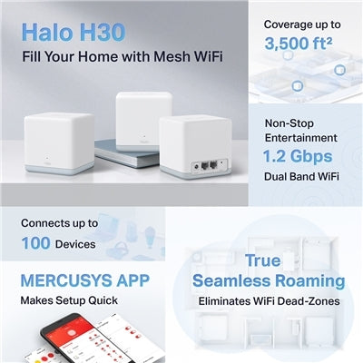 ROUTER MESH WIFI AC1200 TRIO PACK HALO H30 MERCUSYS