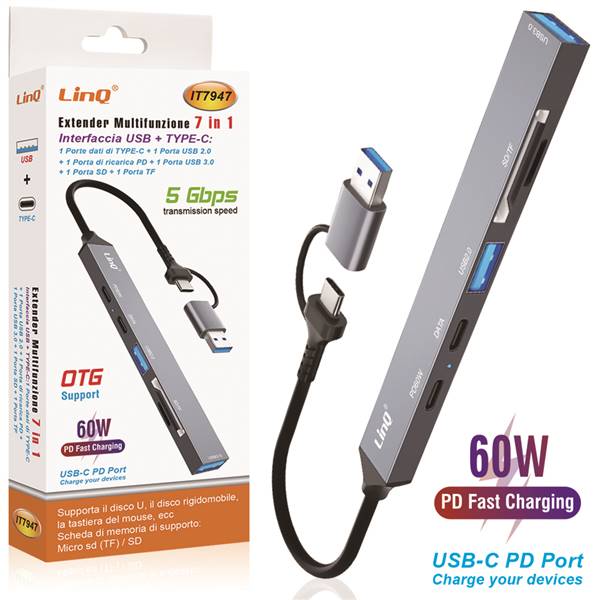 ADATTATORE INTERFACCIA TYPE-C + USB EXTENDER 7 IN 1 PN:IT7947 LINQ