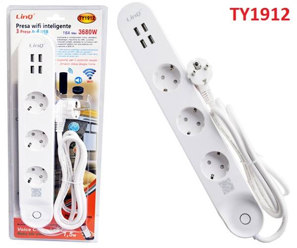 MULTIPRESA 3 POSTI CON 3 PORTE SHUKO E 4 USB INTELIGENTE WIFI PN:TY1912 LINQ