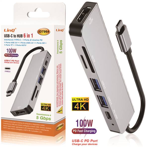 ADATTATORE INTERFACCIA TYPE-C EXTENDER 6 IN 1 PN:ID7964 LINQ