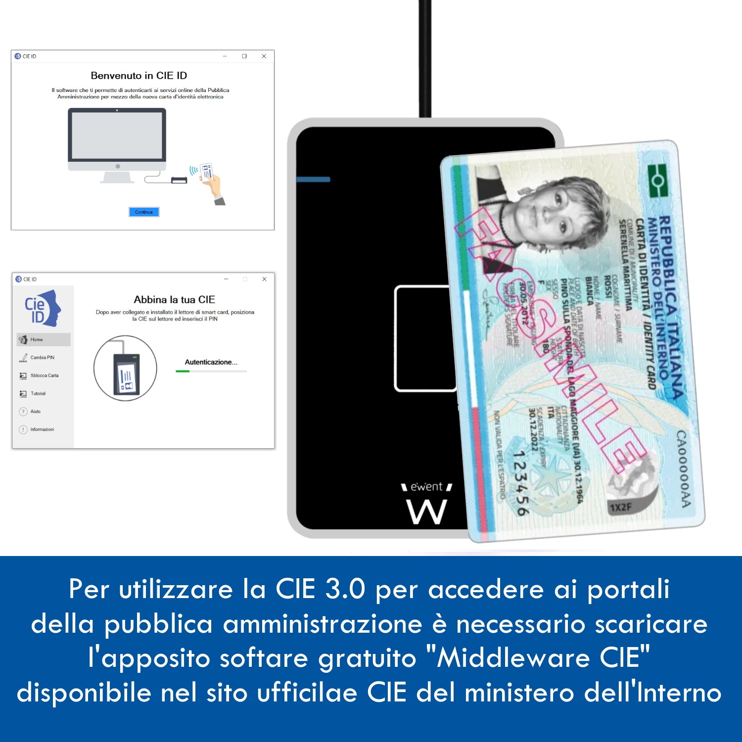 LETTORE SMART CARD EXT.USB  EWENT EW1053 (NFC/CIE 3.0)