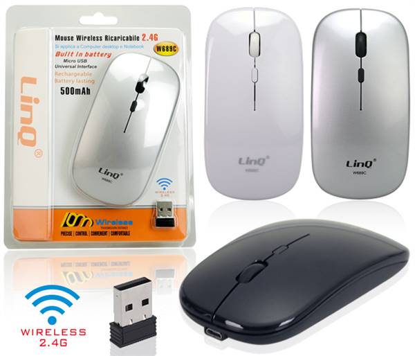 MOUSE WIRELESS + BT RICARICABILE 2.4G/BT SILVER PN:W689C LINQ