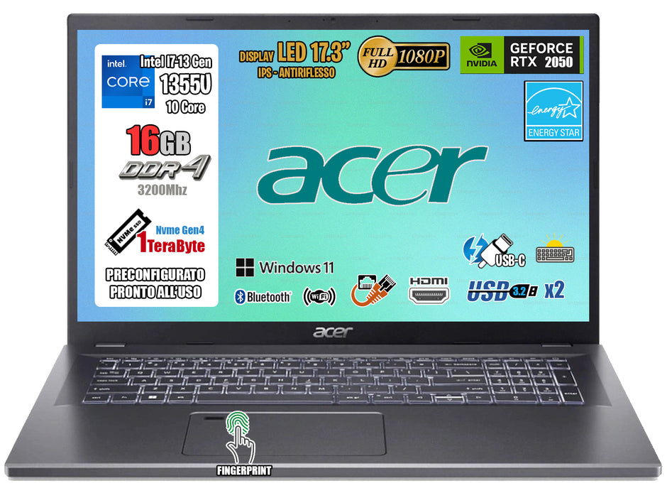 NOTEBOOK ACER ASPIRE 5  I7-1355U 16GB RAM 1TB SSD 17.3  FHD IPS W11 HOME PN:NX.KJLET.001
