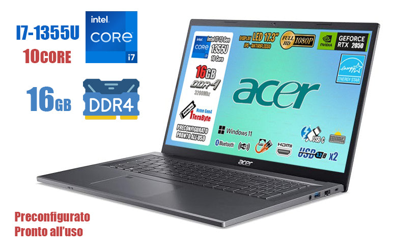 NOTEBOOK ACER ASPIRE 5  I7-1355U 16GB RAM 1TB SSD 17.3  FHD IPS W11 HOME PN:NX.KJLET.001
