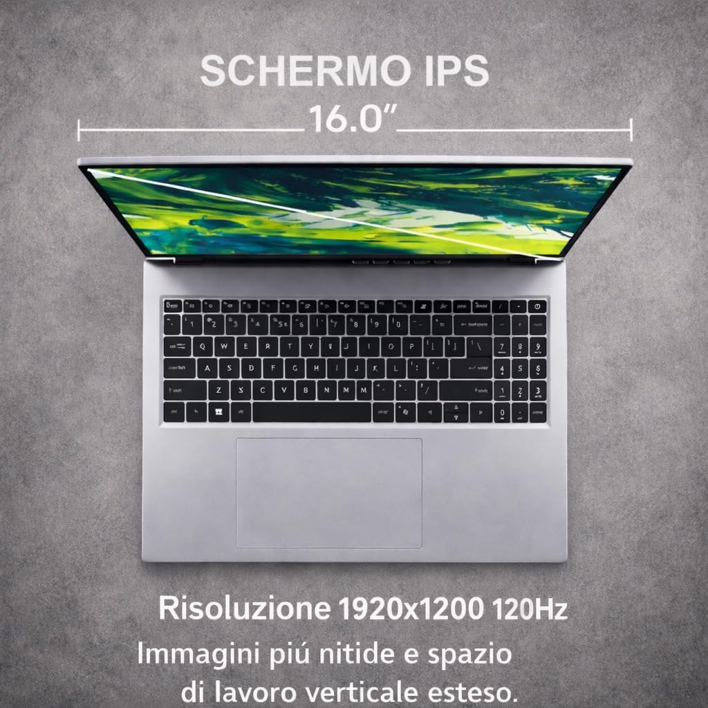 NOTEBOOK ACER ASPIRE GO 16, CPU I9-13900H,32GB RAM DDR5 6400MHZ,1 TB SSD,DISPLAY 16.0 WUXGA IPS 120HZ, SILVER,W11 HOME PN:NX.JS9ET.001