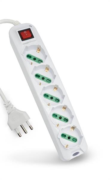 MULTIPRESA 5 POSTI 10/16A BIPASSO/SCHUKO CON INTERRUTTORE MP-3505