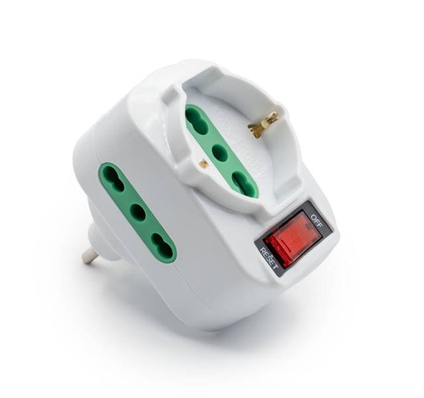 TRIPLASPINA ROTANTE 3 POSTI (1 BIPASSO/SCHUKO + 2 BIPASSO) CON INTERRUTTORE MP-SA1080R