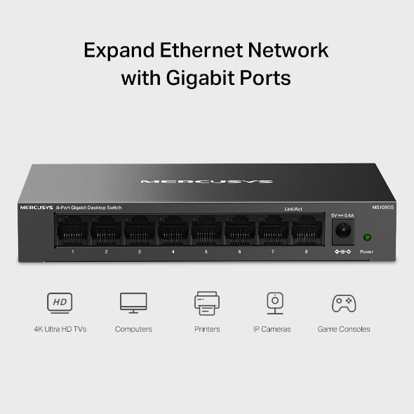 HUB SWITCH 8 PORTE GIGABIT MS108GS METAL CASE MERCUSYS