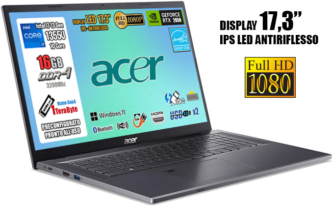 NOTEBOOK ACER ASPIRE 5  I7-1355U 16GB RAM 1TB SSD 17.3  FHD IPS W11 HOME PN:NX.KJLET.001