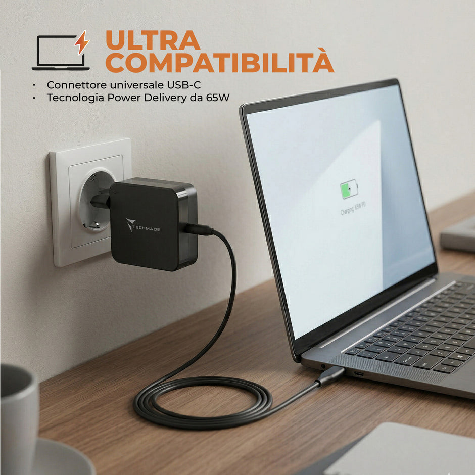 ALIM.NOTEBOOK UNIVERSALE TYPE C 65W TECHMADE TM-AE065PD