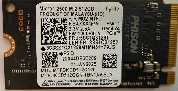 SSD INTERNO OEM M.2 512GB MINI NVME MICRON PN:SSS1Q31258