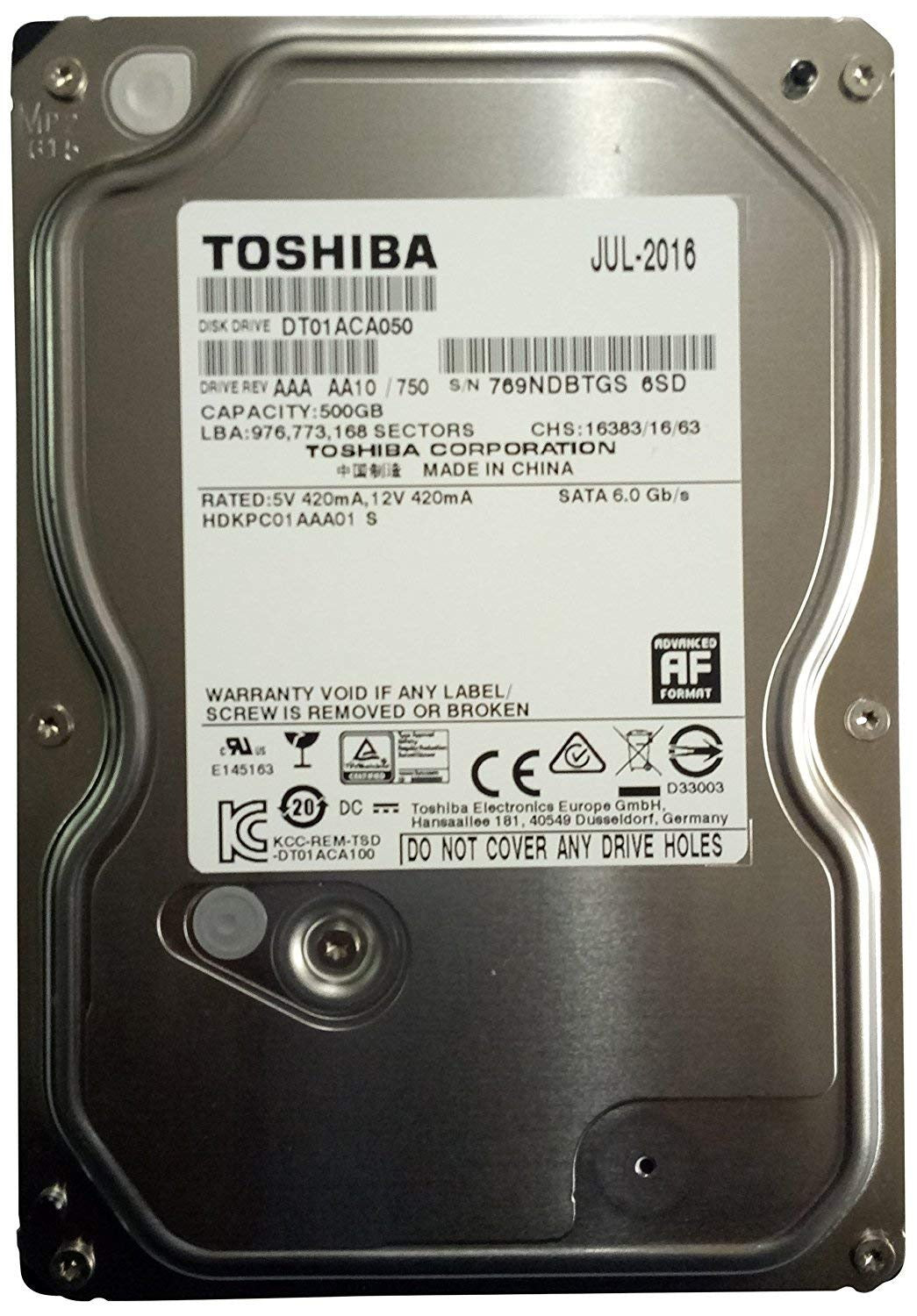 HARD DISK INTERNO 3.5 500GB SATA3 TOSHIBA PN:DT01ACA050