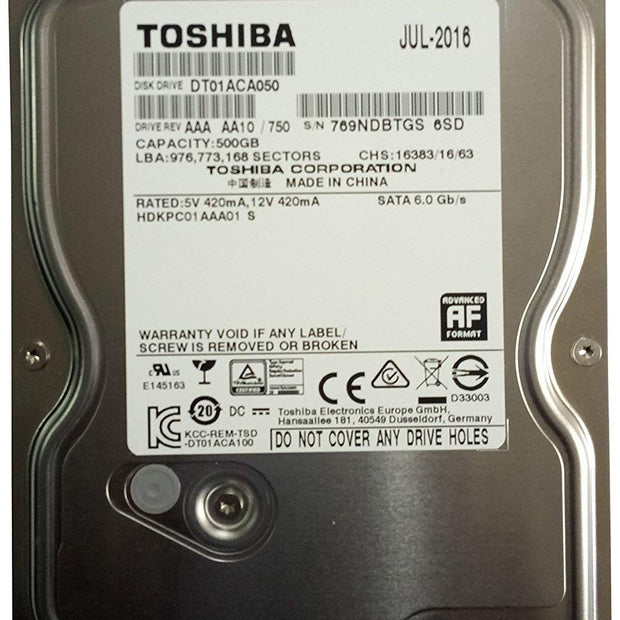 HARD DISK INTERNO 3.5 500GB SATA3 TOSHIBA PN:DT01ACA050