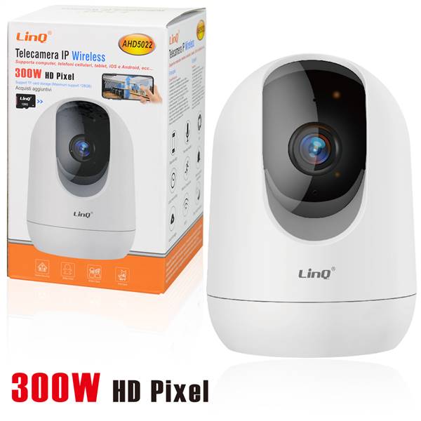 TELECAMERA DI RETE WIRELESS HD DA 3MP  SUPPORTA  TF CARD 128GB MICROFONO E ALTOPARLANTE INTEGRATO PN:AHD5022 LINQ