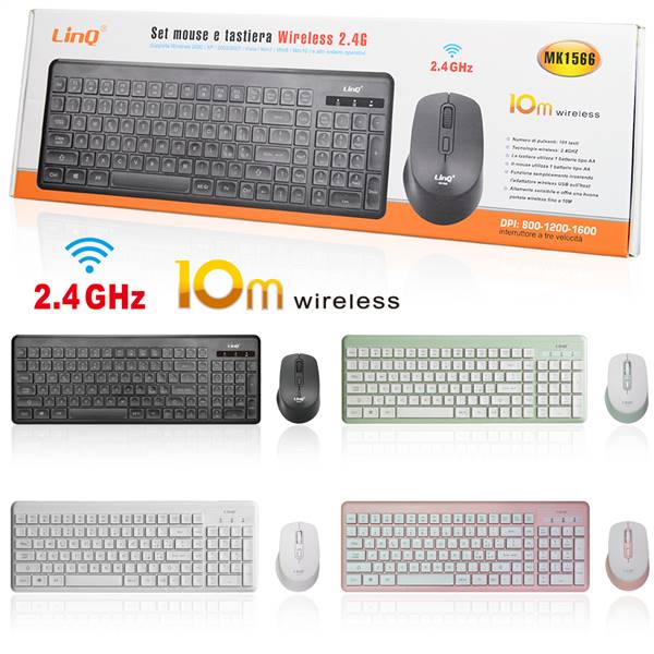 KIT TASTIERA E MOUSE WIRELESS 2.4GHZ NERA PN:MK1566 LINQ