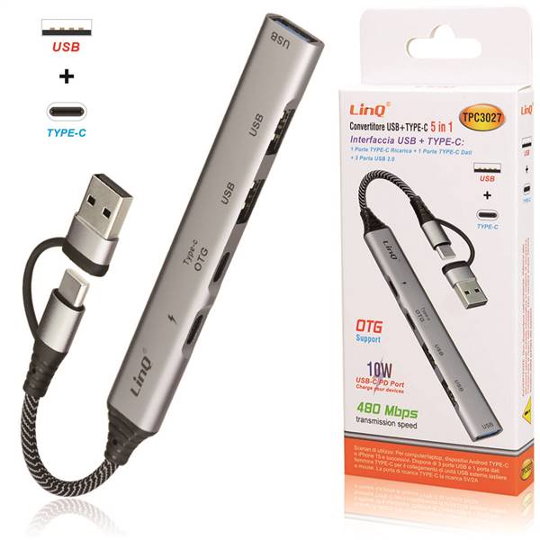 ADATTATORE CONVERTITORE OTG TYPE-C E USB PN:TPC3027 LINQ