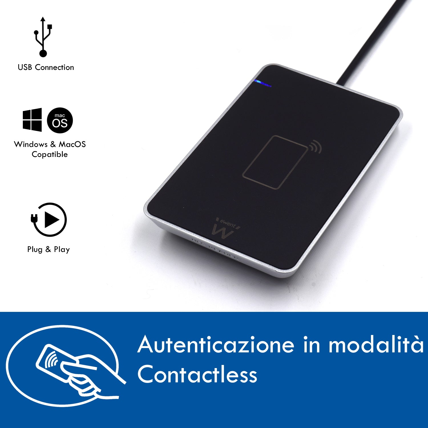 LETTORE SMART CARD EXT.USB  EWENT EW1053 (NFC/CIE 3.0)
