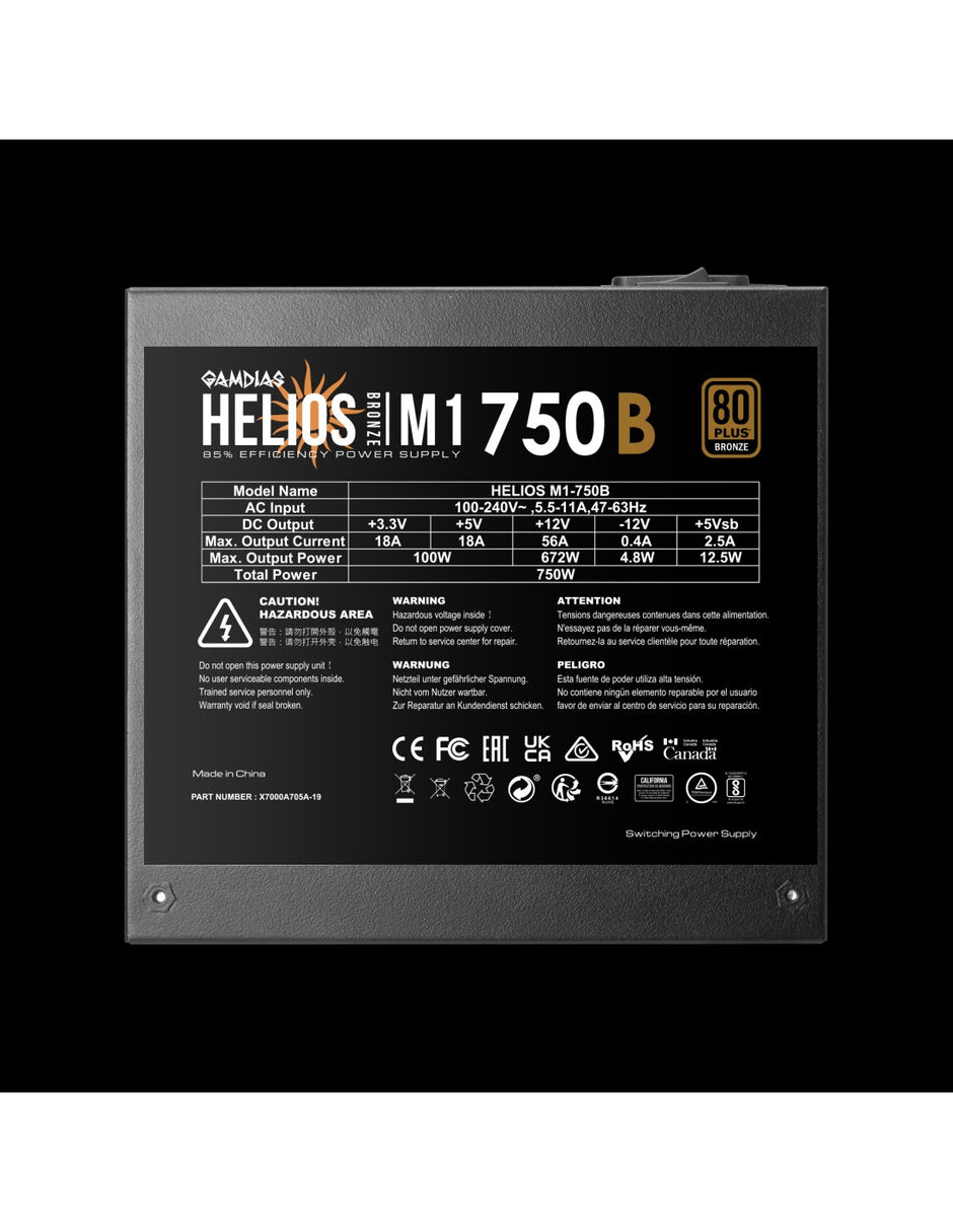 ALIMENTATORE PC GAMING GAMDIAS 750W 80+ BRONZE HELIOS M1-750B