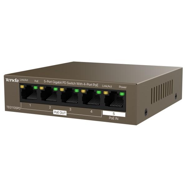 HUB SWITCH 5 PORTE DI CUI 4 POE GIGABIT TEG1105PD TENDA